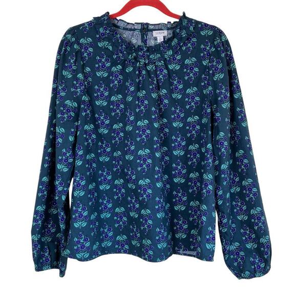 J. Crew Long-sleeve Ruffleneck Poplin Blouse Floral Print Cottagecore Modest Lg - Picture 3 of 16